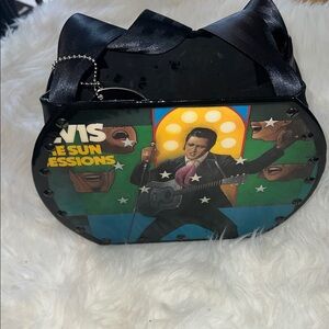 Elvis Graphic Black Messenger Bag with Colorful Print
